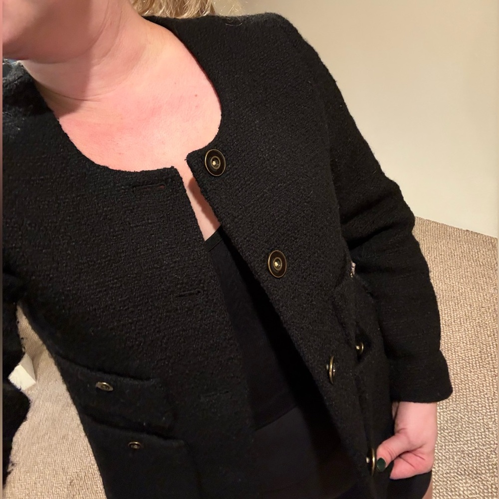 *BOGO FREE!!* J.Crew Lady Jacket in Black Maritime Tweed Collarless Wool Blend